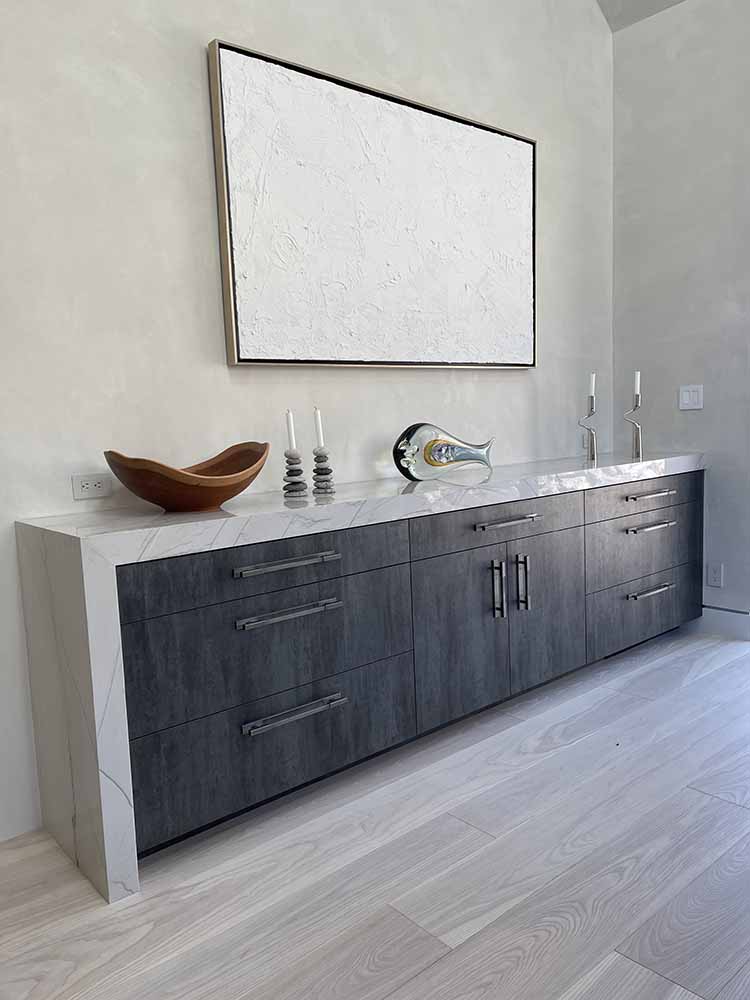 Oxid rusted metal effect cabinet finish — aged tones with industrial depth