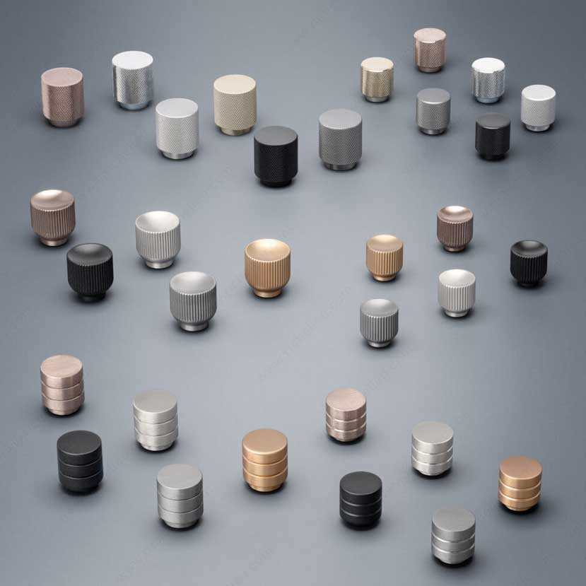 Architectural cabinet hardware — thumb pulls and decorative knobs