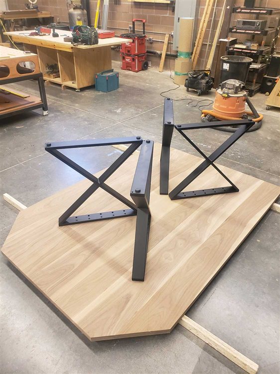 Two Creeks banquet bench under construction