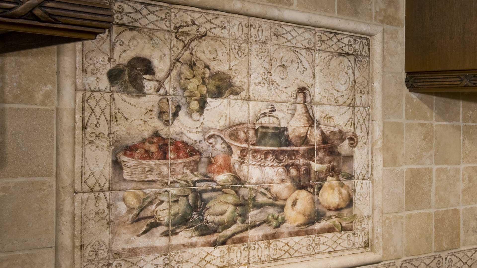 Decorative kitchen backsplash tile art