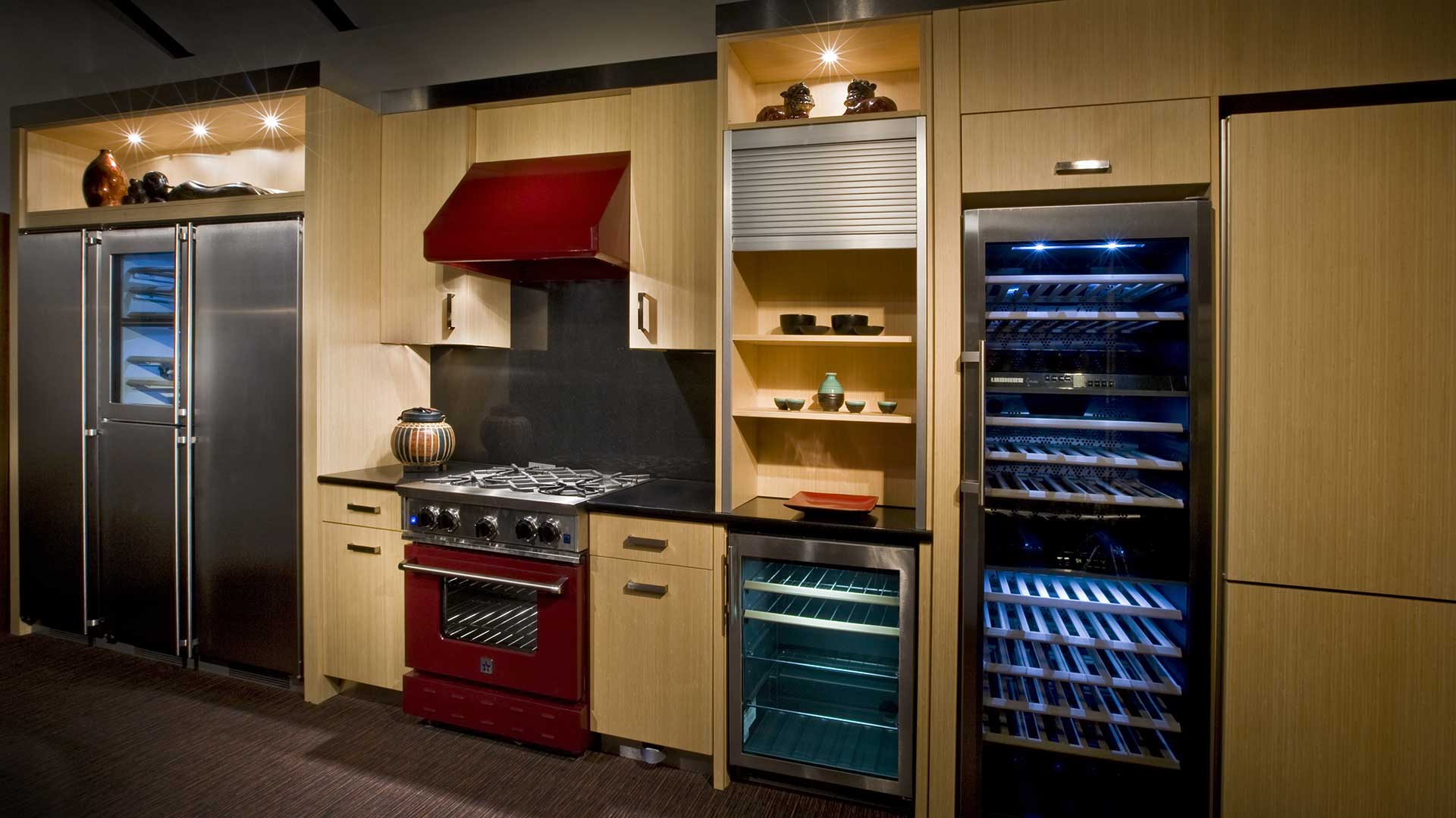 Traditional kitchen with wine storage
